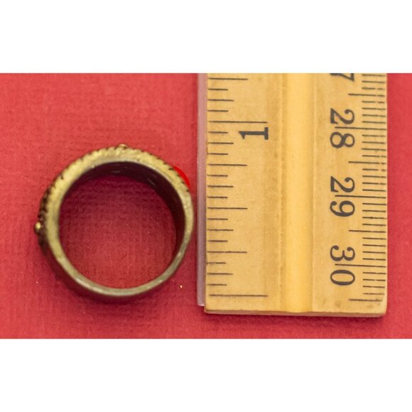 Size 7, Vintage Art Nouveau Floral Abstract Red Beads Ring - F39 - Picture 3 of 3